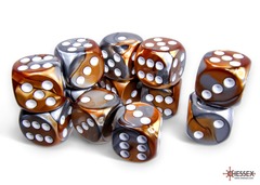 Gemini Copper-Steel/white 16mm d6 Dice Block (12 dice) - CHX26624